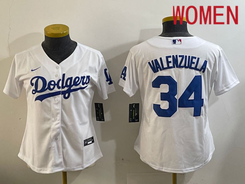 Women Los Angeles Dodgers 34 Valenzuela White Game 2024 Nike MLB Jersey style 11206